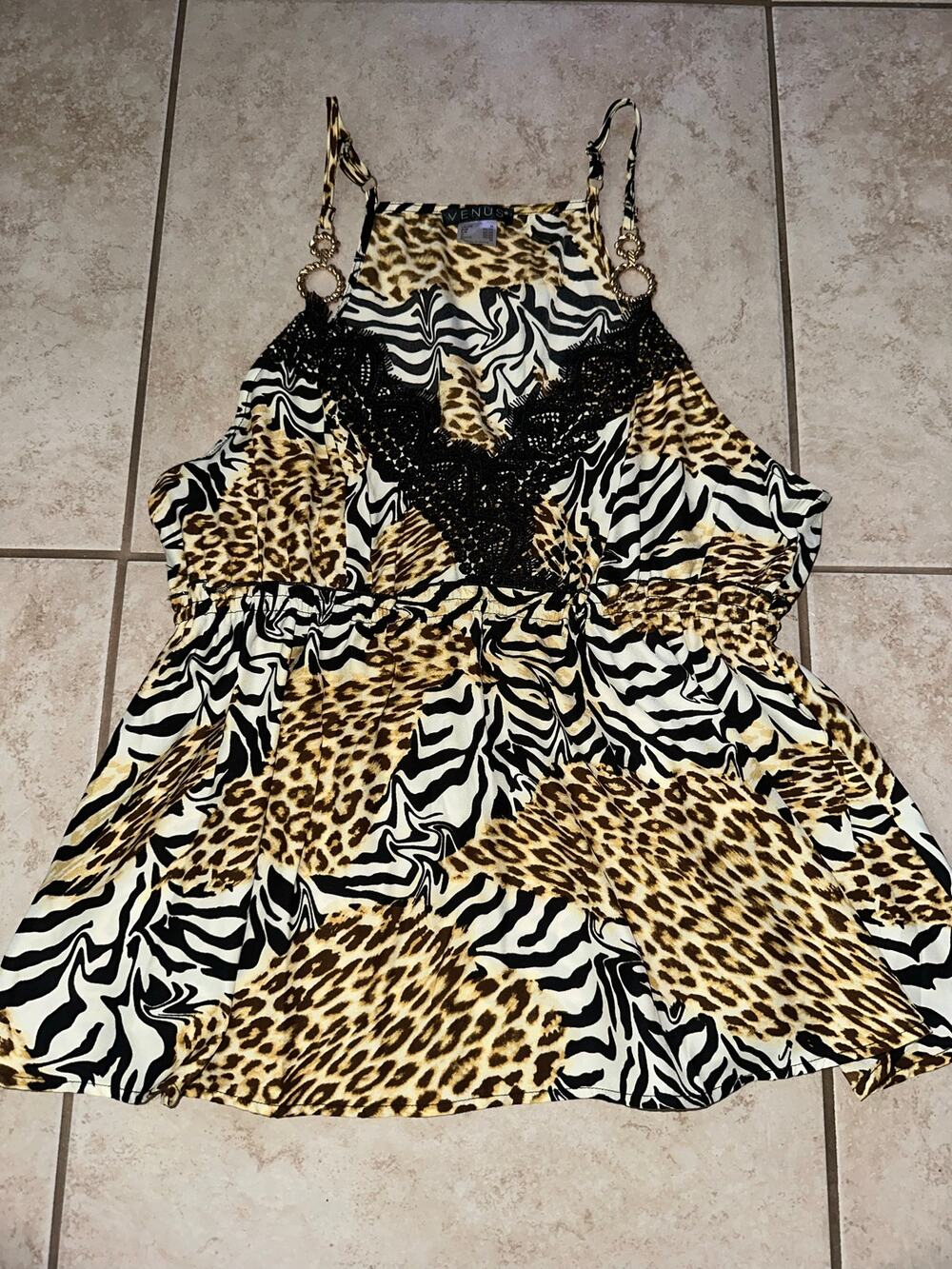 Venus Y2K Animal Print Lace Babydoll Cami Top Size Medium